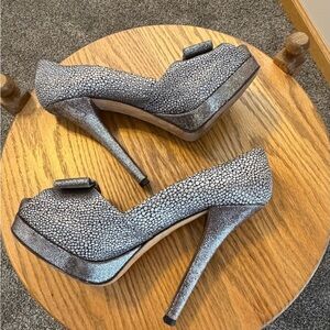 Fendi Silver Metallic Brocade Heels